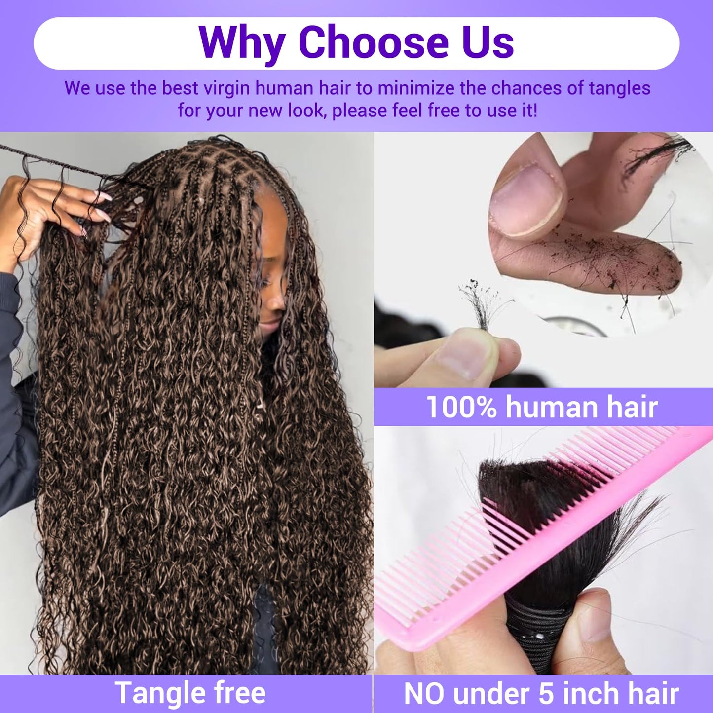 Human Braiding Hair for Boho Braids 110g 24 Inch Deep Wave Boho Bulk Human Hair for Braiding Knotless 12A Wet and Wavy Bohemian 3 No Weft Bundles/Pack Curly Braids Brown