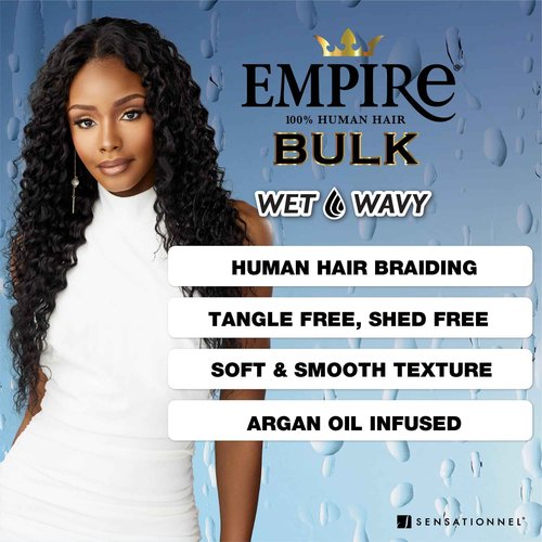 Sensationnel Empire bulk braiding – wet and wavy french 18 inch human hair braids for knotless boho box or curly loose wave styles (18 inch, 1B OFFBLACK)
