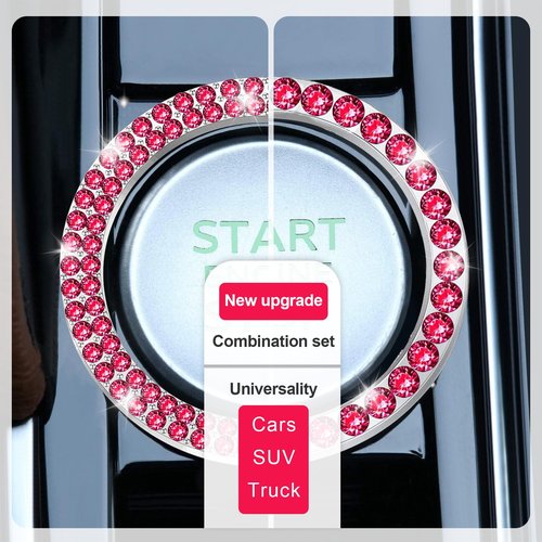LivTee 2 PCS Crystal Combinatorial Rhinestone Car Engine Start Decoration Ring, Push to Start Button Cover Sticker, Bling Car Interior Accessories for Women, Automotive Decals, Red