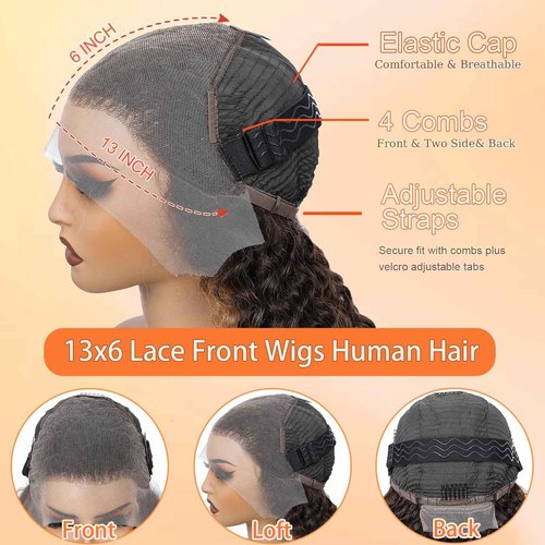 AKUZO Highlight Ombre Deep Wave Lace Front Wigs Human Hair 13x6 Lace Front HD Lace Front Wigs 4/27 Honey Blonde Lace Frontal 200 Density Glueless Wigs Pre Plucked Baby Hair 20inch