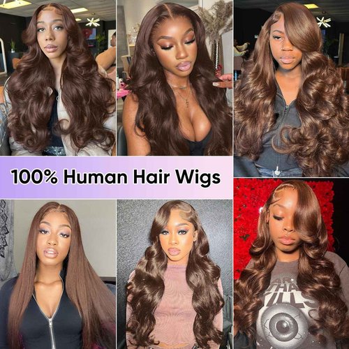 SFTNMEH 30 Inch Chocolate Brown Lace Front Wig 200 Density 13x6 HD Body Wave Human Hair Wig for Women with Baby Hair