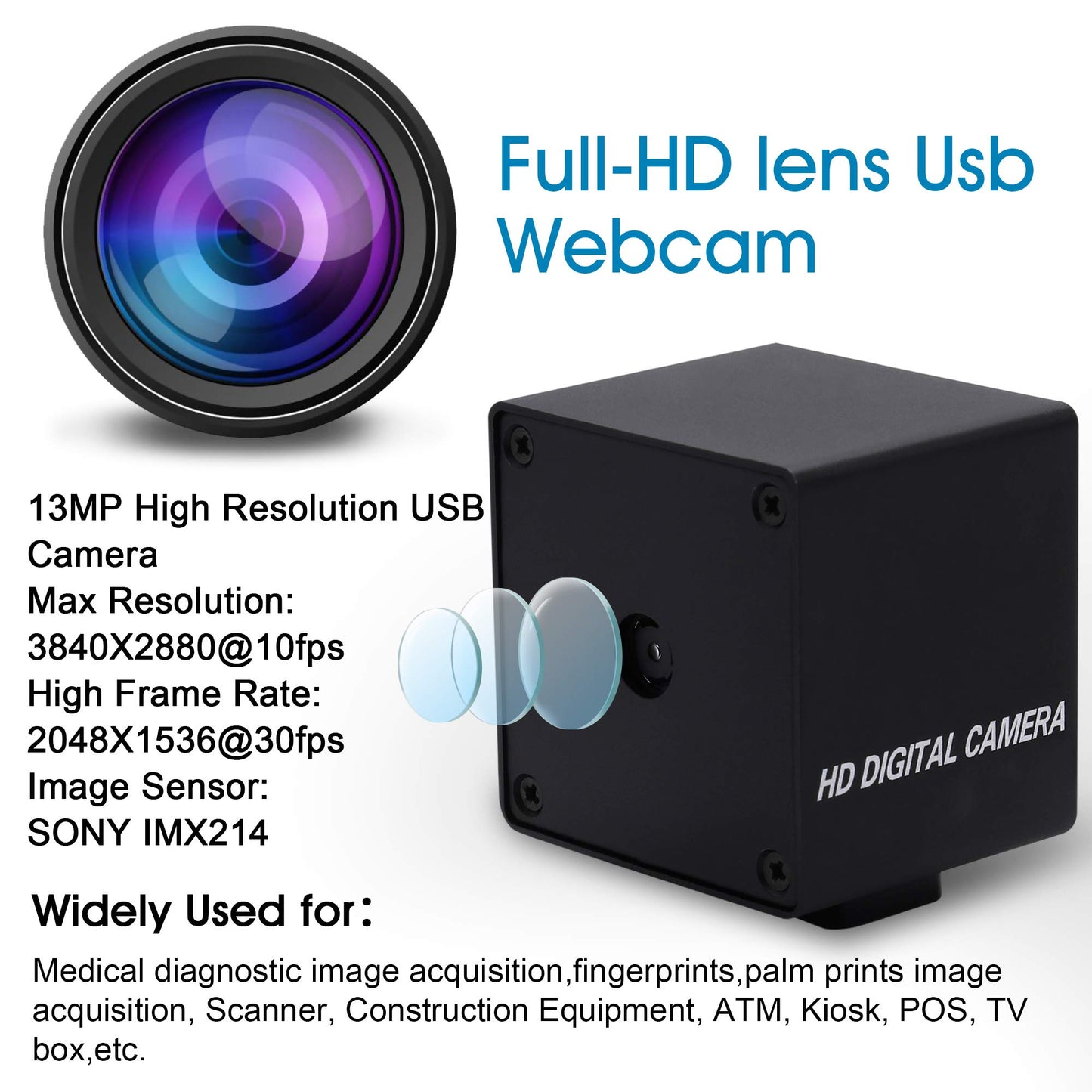 13mp USB Camera with Microphone Autofocus Audio Video Webcam for Computer Mini UVC USB2.0 PC Camera with Metal Case Industrial Embedded USB with Camera IMX214 Web Camera for Laptop Jetson Nano