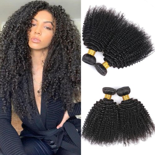 10A Brazilian Afro Curly Hair Bundles 2 Bundles 20 22 Inch Afro Curly Human Hair 100% Unprocessed Virgin Human Hair Curly Weave Hair Extensions for Women Natural Black Color