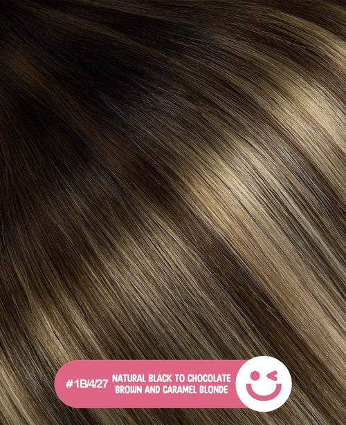 Youngsmile Invisible Tape in Hair Extensions Human Hair #1B/4/27 Natural Black to Chocolate Brown and Caramel Blonde 20pcs 40g 18 Inch Injection Tape in Hair Extensions Human Hair (#1B/4/27,18'')