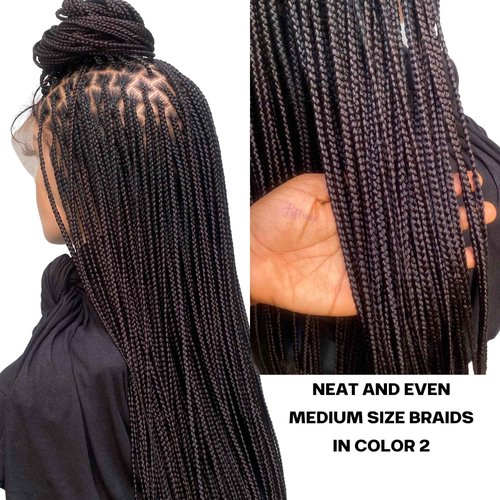SIREZDOEL 30" Knotless Braided Wigs For Black Women On Single Swiss Full Lace Wig With Baby Hairs Glueless Knotless Box Braid Wig Synthetic Handmade Long Braid Wig (NATURAL BLACK COLOR 2)