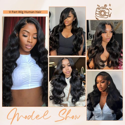 MOOTAFUL V Part Human Hair Wig Body Wave V Part Wig Human Hair for Black Women 18 Inch Glueless Wigs Clip Upgrade Natural Beginner Friendly Middle Part 200% Density