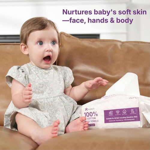 Serenorch 100% Cotton Disposable Face Towels, Soft Cotton Tissue for Sensitive Skin, Daily Cleansing & Makeup Removal, Hanging Facial Dry Wipe