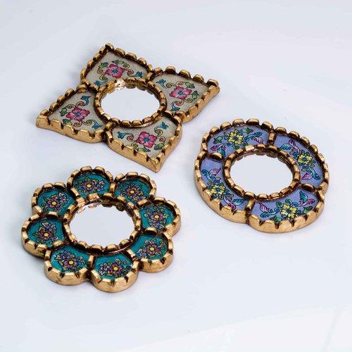 DECORCONTRERAS Artisan Small Accent Wall Mirror Set of 3 - Peruvian mirrors for wall with bronze leaf frame - Reverse Painted Glass Mirrors