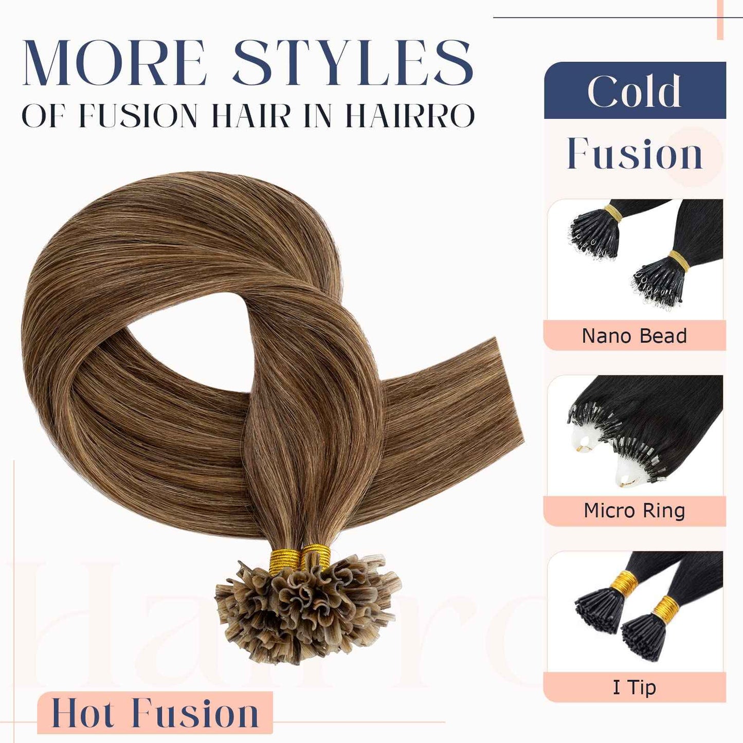 Hairro U Tip Human Hair Extension Pre Bonded Hot Fusion Hairpiece For Women Remy Nail Tipped Hair Pieces Silky Straight Keratin Utips Hair Extension 50g 22" #4P27 Medium Brown Mix Dark Blonde