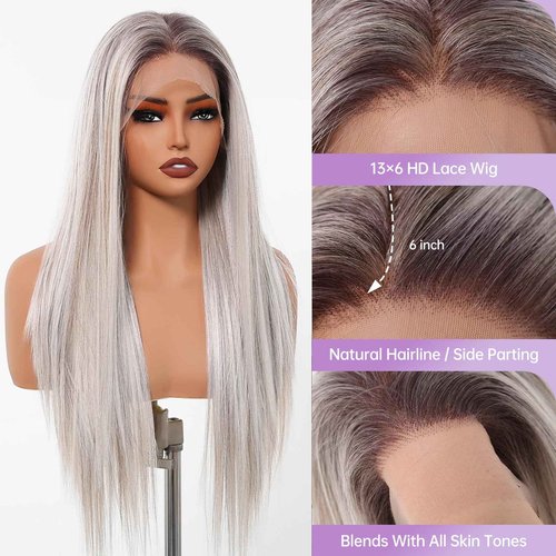 testar Platinum Blonde Wig Lace Front Wigs for White Women 13X6 HD Lace Straight Platinum Wigs 28IN Long Hair Wig Lace Wigs for Women Daily Use