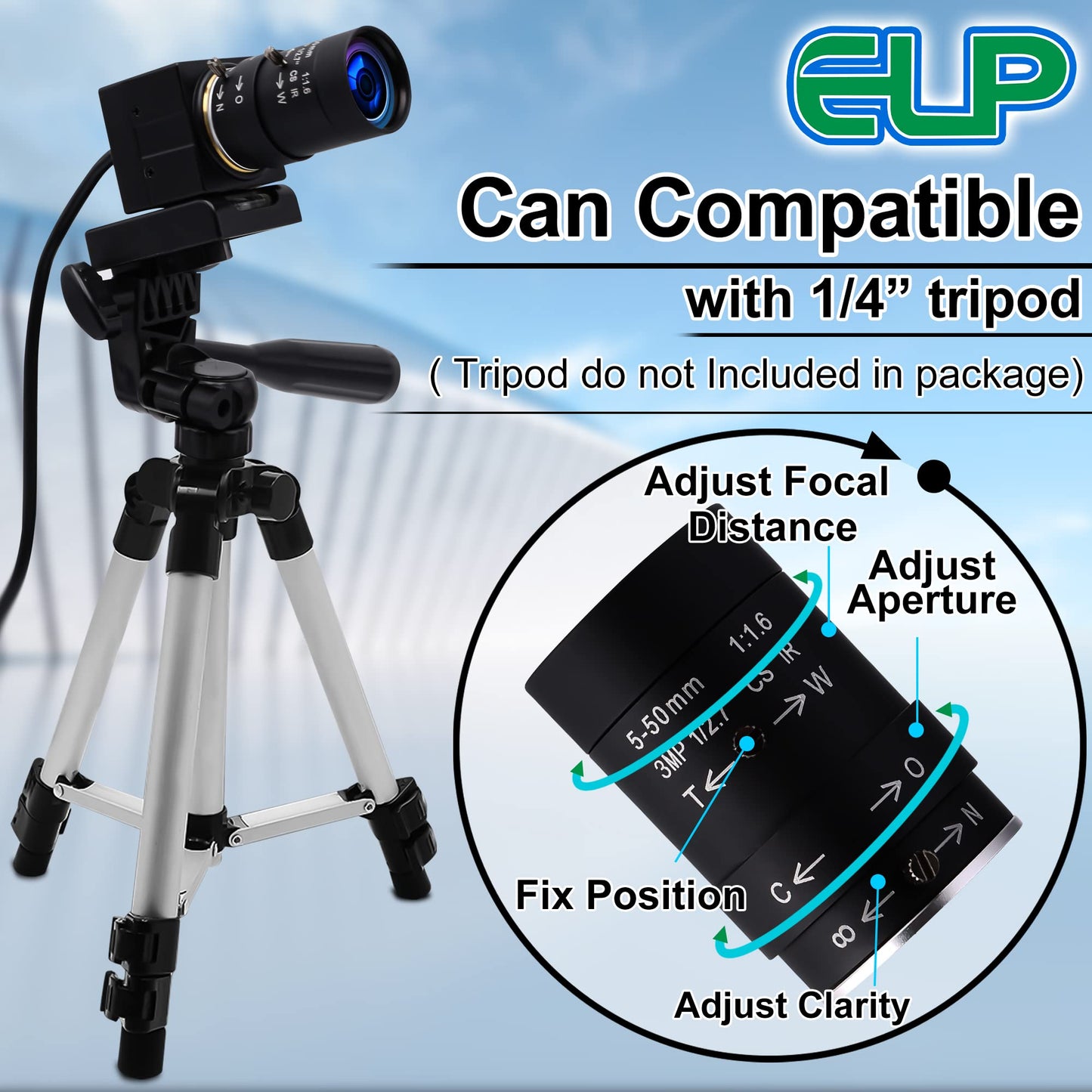 1080P USB Camera Manual Zoom Webcam for Computer 5-50mm Varifocal Lens USB with Camera Mini UVC USB2.0 Variable Focus PC Camera for Laptop High Speed 100fps 60fps CCTV Industrial Close-up Camera