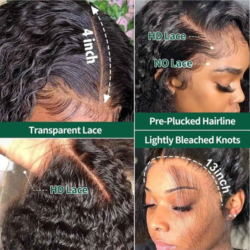 Deep Wave Lace Front Wigs Human Hair 220% Density 20 Inches HD Deep Wave Wig Human Hair Lace Front Wigs Deep Curly Human Hair Wig For Women 13x4 Deep Wave Frontal Wig Pre Plucked