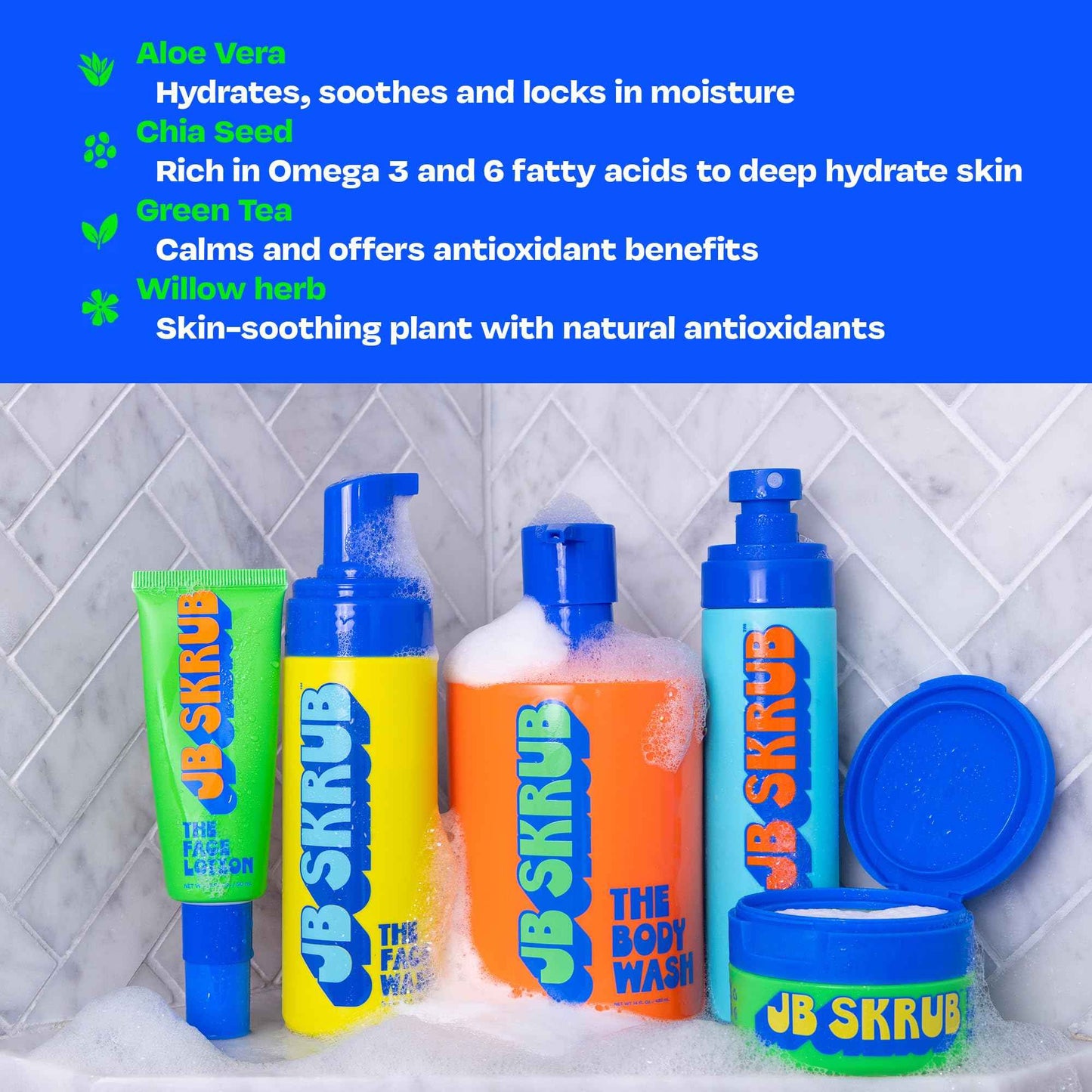 JB SKRUB The Ultimate Bundle - Complete Skin Care Set for Kids, Tweens, and Teens, Includes Body Wash, Body Spray, Acne Face Wash, Pads, and Lotion