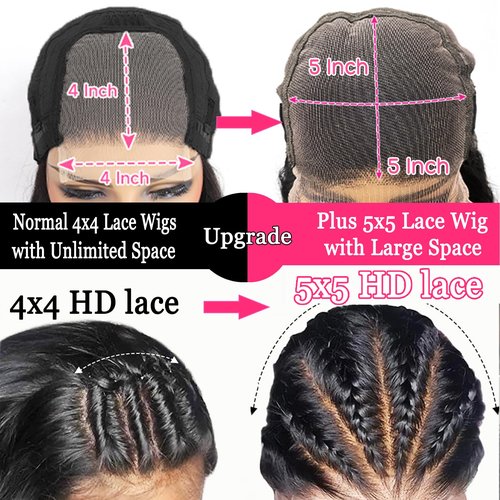 Unvizossa 5x5 HD Lace Closure Wigs Glueless Wigs Human Hair Pre Plucked Pre Cut Human Hair Wear and Go Body Wave Lace Front Wigs Human Hair for Black Women 180 Density 20 Inch