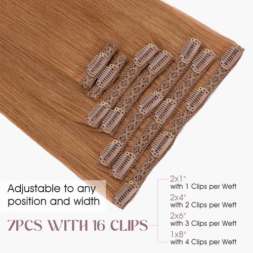 Elailite Clip in Hair Extensions Real Human Hair, Remy Hairpieces for Women, 7PCS Lace Weft Full Head, 20 Inch 120g Light Auburn