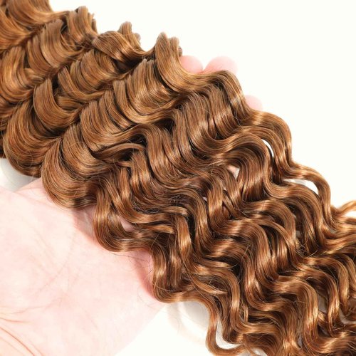 MOMOSHERO Color 30 Bundles Human Hair Deep Wave 18 18 18 Inch Human Hair Curly Bundles Light Brown 10A Curly Sew In Hair Bundles Chestnut Auburn Brown Brazilian Virgin Remy Bouncy Wholesale Hair Weave