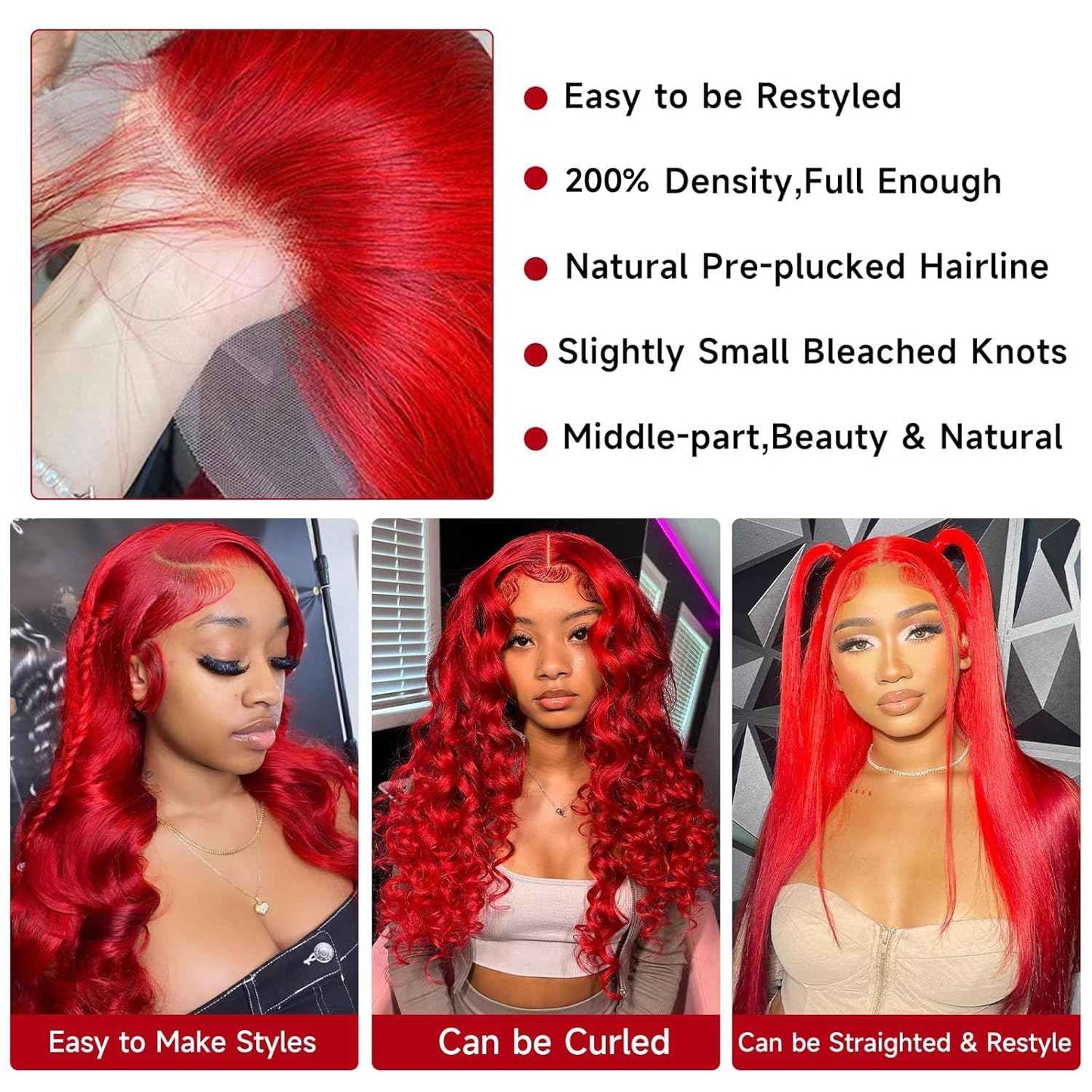 30 Inch Red Human Hair Wig 200% Density Colored Body Wave 13x4 Bright Red Human Hair Lace Front Wigs Pre Plucked HD Lace Frontal Wigs Human Hair for Women