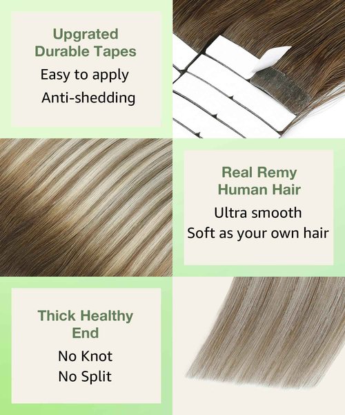 SURNEL Tape in Human Hair Extensions Balayage Walnut Brown to Ash Brown and Golden Blonde Tape in Hair Extensions 22 inch 20pcs 50g(#3/8/22-22)
