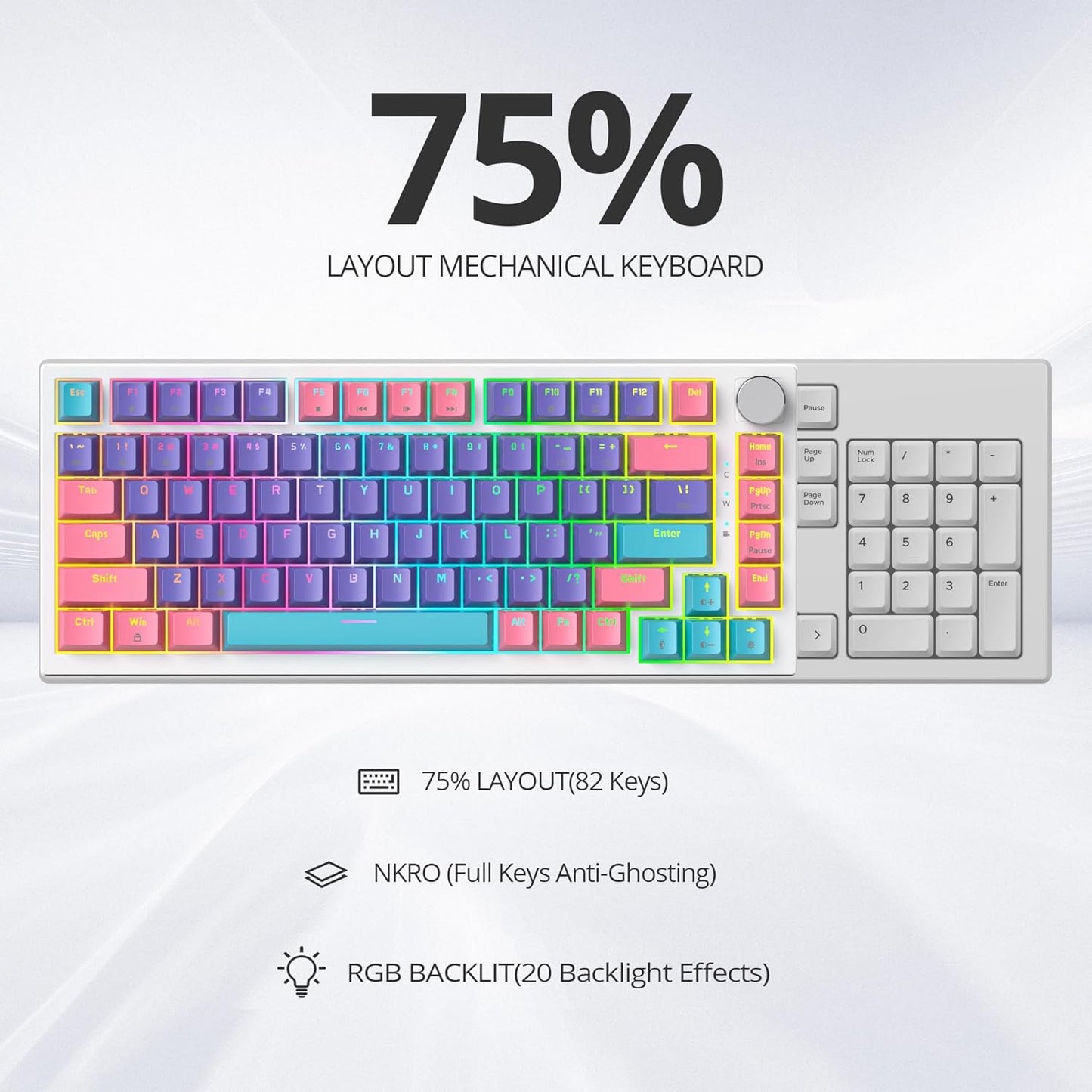 75% TKL Wired Mechanical Keyboard,RGB Backlit Gasket Mount 82 Key Hot Swappable Custom Linear Red Switch Gaming Keyboard with Volume Knob & PBT Keycaps (82 Monster B)