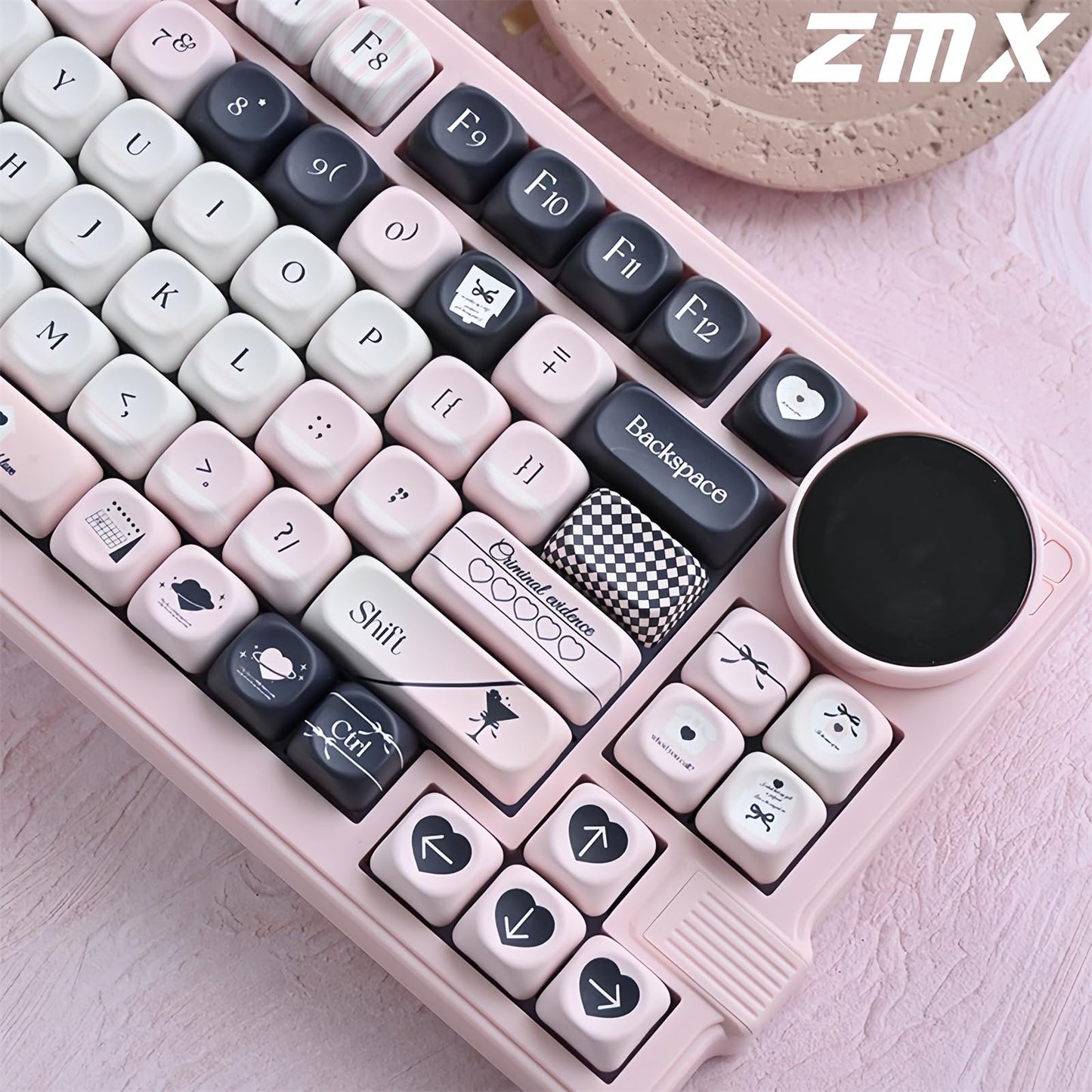 ZMX Pink and Black Keycaps,MOA Profile Cute Keycaps PBT Dye-Sub Kawaii Custom Full Size Keycap Set for Cherry MX Switch ANSI Layout 75% 60% Mechanical Gaming Keyboard DIY Creamy Key Cap (126Keys)