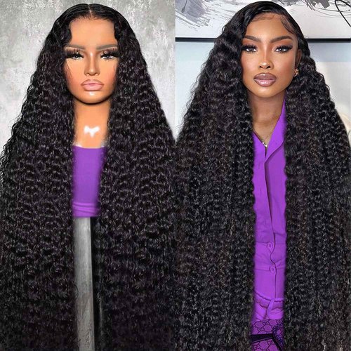 BJVT 13x6 Deep Wave Lace Front Wigs Human Hair Wigs for Women 200 Density HD Transparent Deep Curly Lace Frontal Wigs Human Hair Pre Plucked with Baby Hair Natural Color 30 Inch