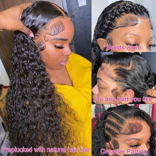 mmiQus Deep Wave Lace Front Wigs Human Hair 13x6 HD Lace Front Wigs Pre Plucked With Baby Hair 180% Density Curly Wigs for Black Women Natural Color 24 Inch