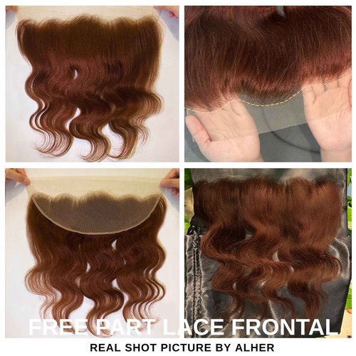 ALHER #33 Reddish Brown Body Wave 13x4 Lace Frontal Human Hair 22 Inch, Copper Brown Auburn Colored HD Transparent Lace Frontal Closure Ear to Ear 100% Virgin Remy Human Hair 150% Density