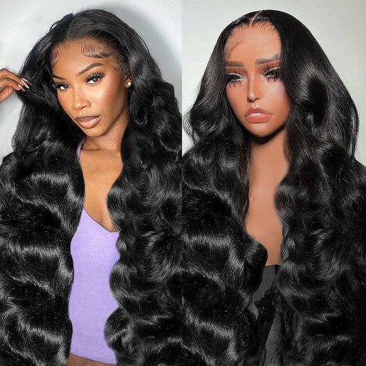 28 Inch Body Wave Lace Front Wigs Human Hair 13x4 HD Transparent Lace Frontal Wigs Human Hair for Women Brazilian Virgin 180 Density Glueless Wigs Human Hair Pre Plucked with Baby Hair Natural Black
