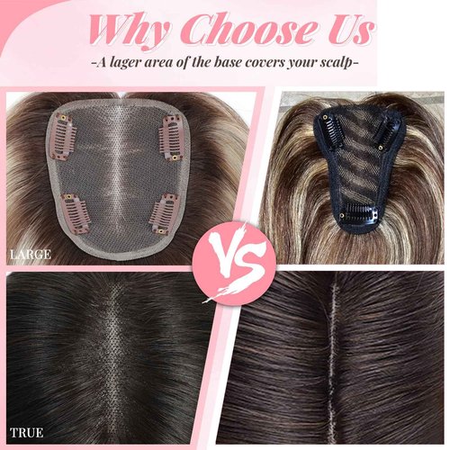 HOLFWALF Hair Toppers for Women Real Human Hair Topper for Women with Thinning Hair 12inch 4x4.8 Large Swiss Base Hairpieces (Dark Brown)
