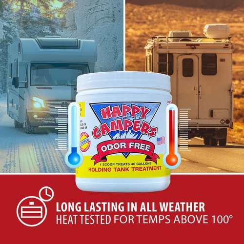 Happy Campers RV Toilet Treatment - Powerful Odor Control, Long-Lasting RV Tank Treatment - Prevents Clogs, Buildup, Sensor Failure - Keeps Holding Tank Clean & Healthy, Odor Free