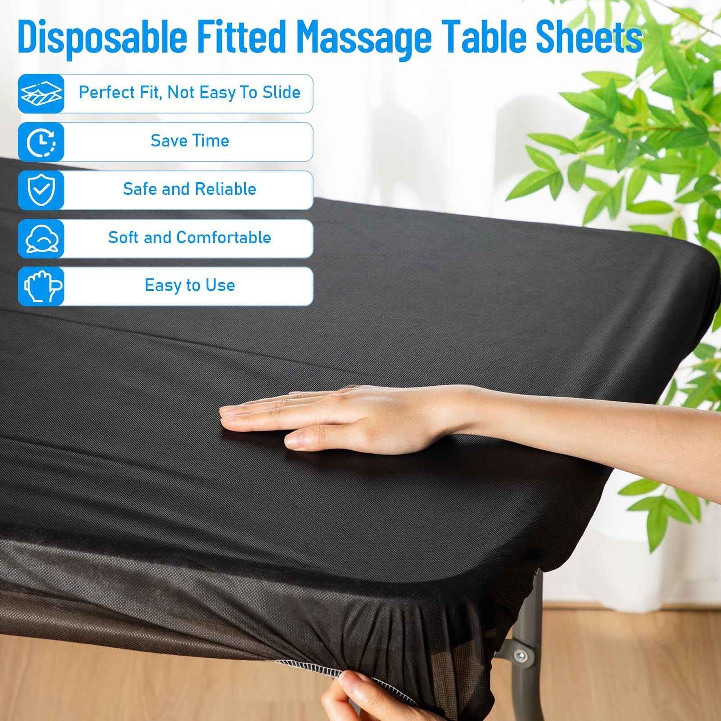150 Pcs 82 x 35'' Disposable Massage Table Sheets Fitted with Elastic Disposable Massage Bed Covers for Spa Beauty Salon Tattoo Facial Lash Bed Breathable Waterproof Oilproof Non Woven Fabric(Black)