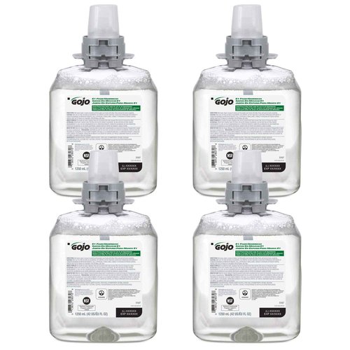 GOJO E1 Foam Handwash, Fragrance Free, 1250 mL Handwash Refill FMX-12 Push-Style Hand Soap Dispenser (Pack of 4) - 5167-04