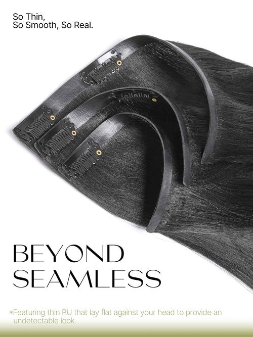 Frodio Clip Ins Hair Extensions Black: Remy Real Human Hair Pu Seamless Long Yaki Straight Invisible Beauty For Women Can Be Body Wave 20 Inch 100g 7 Piece Full Thick Brazilian Jet Black Natural Color