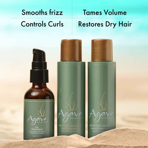 Agave Smoothing Haircare Trio with Shampoo, Conditioner & Healing Oil Treatment Hydrating & Frizz Control 3 fl oz/2 fl oz