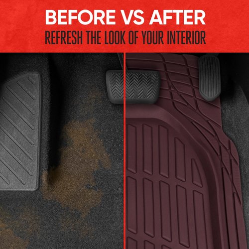 Motor Trend FlexTough Floor Mats for Cars, Burgundy Deep Dish All-Weather Car Mats, Waterproof Trim-To Fit Automotive Cars Trucks SUV, Universal Liner Accessories