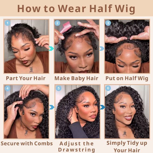 Rsshnlo Kinky Curly Half Wig Human Hair 200% Density 3 In 1 Glueless Wear and Go Kinky Curly Wig Human Hair Seamless Flip Over Wig Drawstring Headband Wig Beginner Friendly 18 Inch