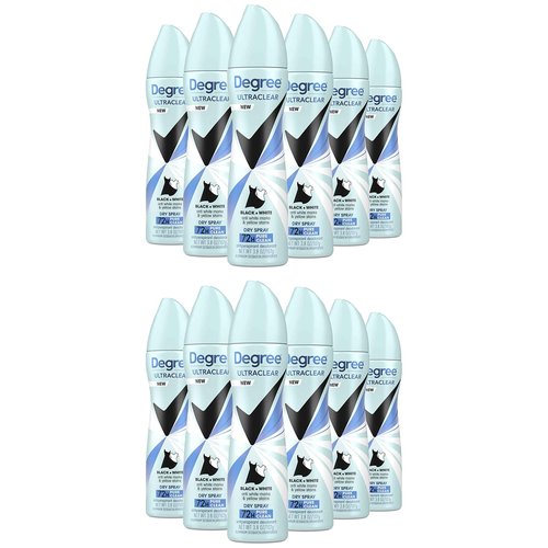 Degree UltraClear Black+White Antiperspirant Deodorant Dry Spray Anti-White Marks and Yellow Stains Pure Clean Antiperspirant for Women 3.8 Ounce (Pack of 12)