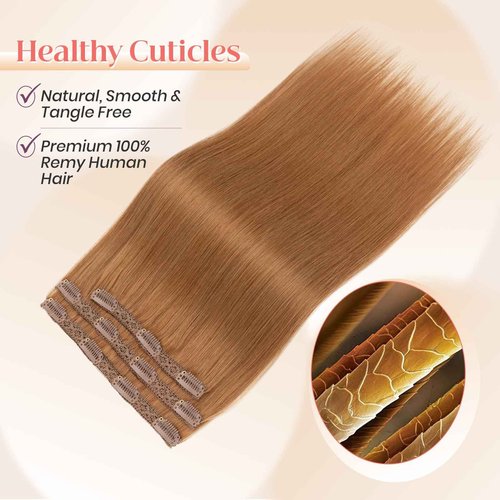 Elailite Clip in Hair Extensions Real Human Hair 3PCS Lace Weft Remy Hairpieces for Women 22 Inch 86g Light Auburn