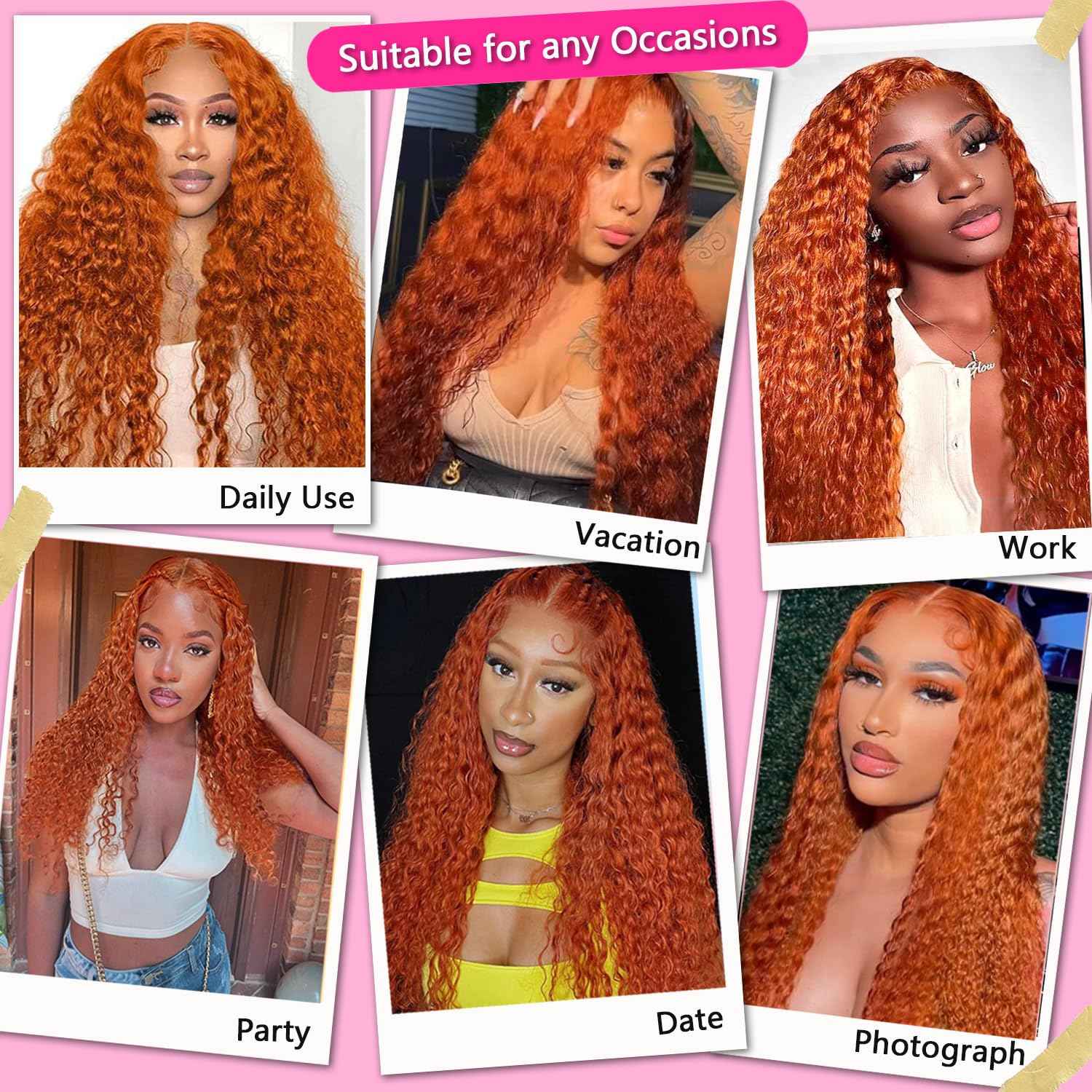 22 Inch Ginger Lace Front Wigs Human Hair Deep Wave 13x4 HD Transparent Full Lace Frontal Wig Human Hair for Women 180% Density 350# Orange Colored Glueless Deep Curly Wigs Human Hair Pre Plucked