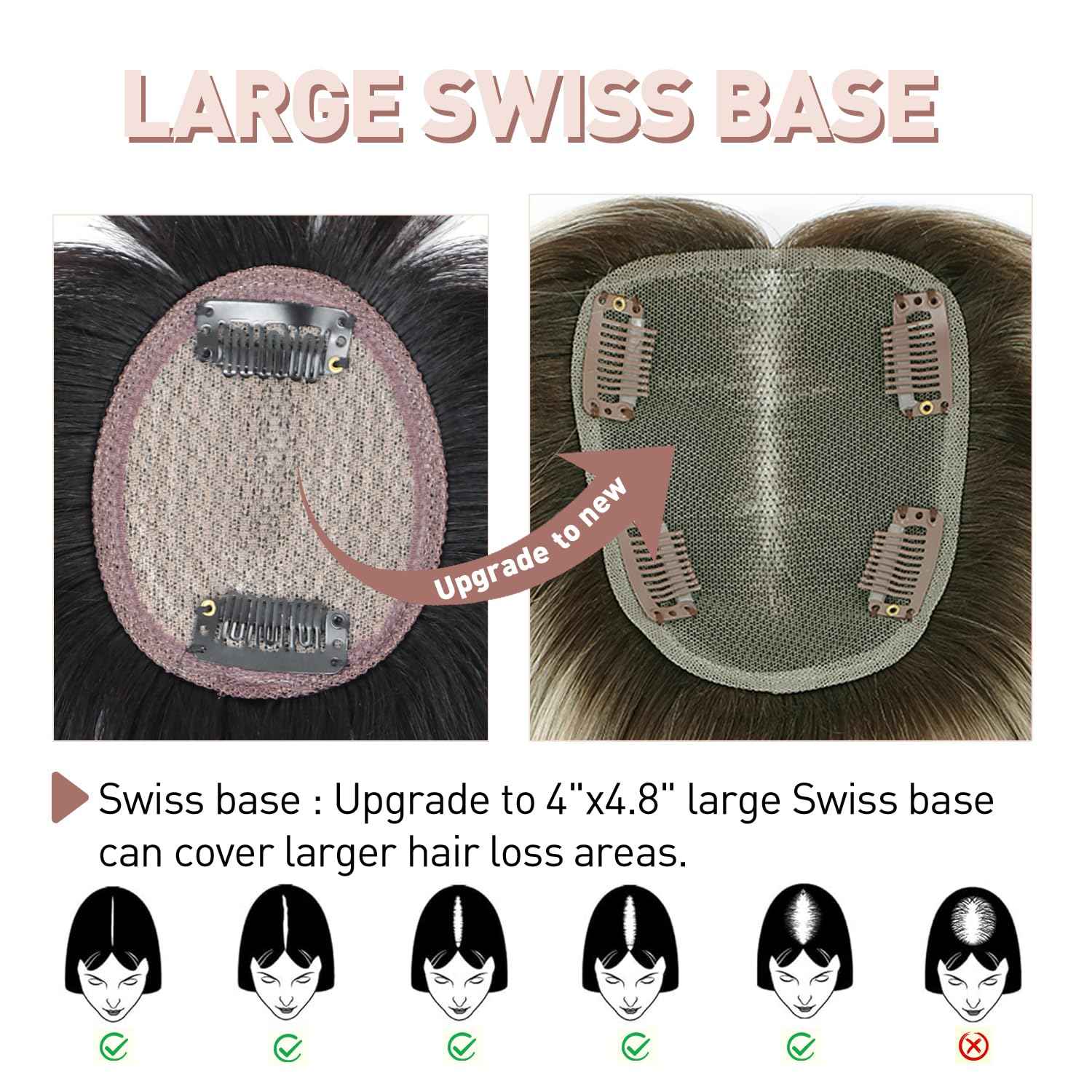 GULALUUK Hair Toppers for Women Human Hair Toppers Handmade Upgrade 10 * 12 cm Larger Swiss Base Wiglets Remy HairToppers 12 Inch HairToppers for Thining HairLoss Cover GrayHair 40g Ombre Light Brown