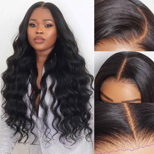 Looxey 6x5 Lace Front Wig Human Hair Wig for Women 210% Density Body Wave Wear and Go Glueless Wigs Pre Plucked Pre Cut Lace Wigs Pre Bleached Tiny Knots Wig 24 Inch