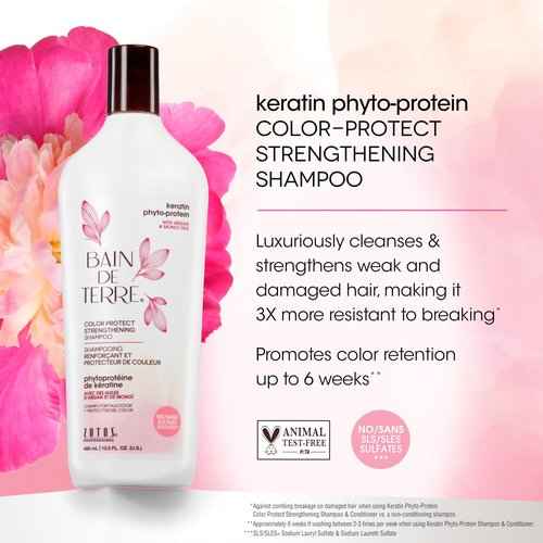 Bain de Terre Strengthening Shampoo and Conditioner Set | Keratin Phyto-Protein | Strengthens Weak & Fragile Hair | Paraben Free | Color-Safe | 33.8 Fl Oz