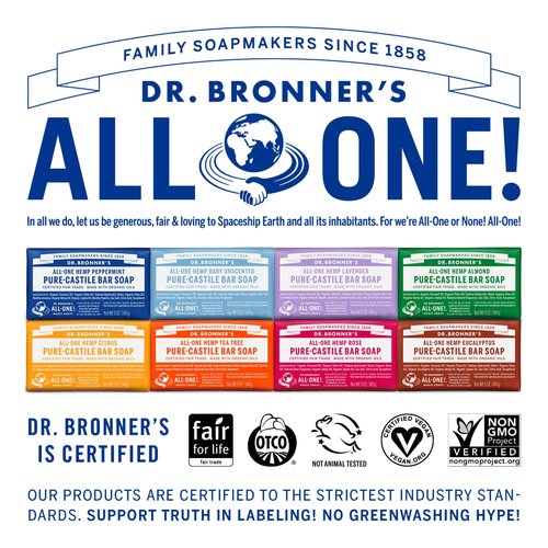 Dr. Bronner's - Pure-Castile Bar Soap - Citrus, Made w/Organic Oils, For Face, Body, & Hair, Gentle & Moisturizing, Smooth Lather, Biodegradable, Vegan, Cruelty-Free, Non-GMO (5oz, 12-Pack)