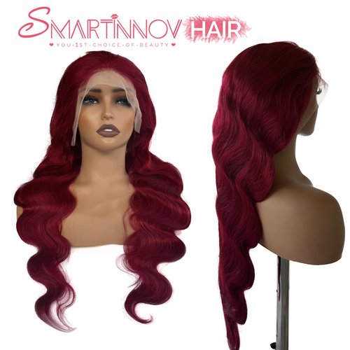 Body Wave 99J Burgundy Lace Front Wigs Human Hair Wine Red Burgundy 13x4 HD Transparent Lace Frontal Wig 28 Inch Virgin Hair Pre Plucked with Baby Hair 150% Density Glueless Wigs Human Hair for Women