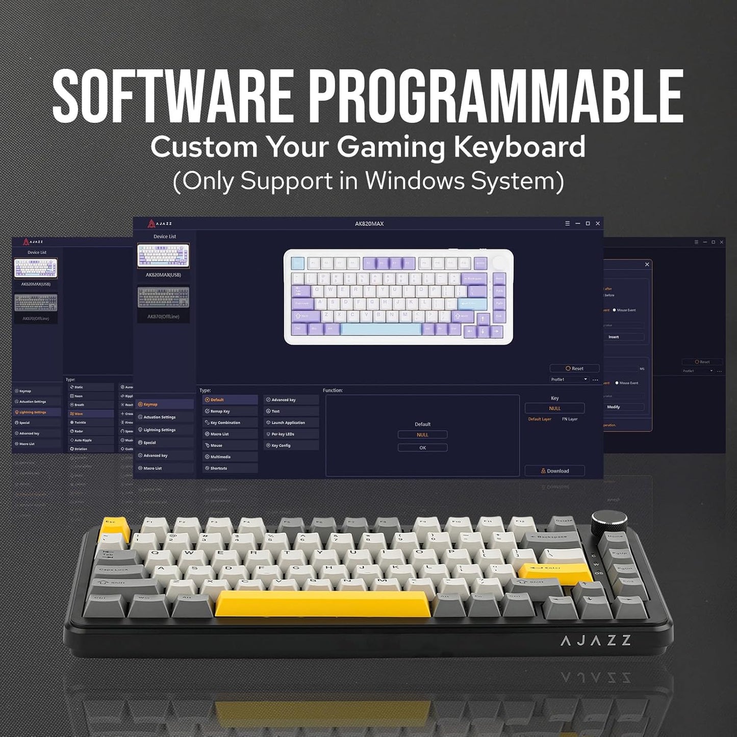 AJAZZ AK820 MAX HE Hall Effect Magnetic Gaming Keyboard, Adjustable Actuation, 8KHz Polling Rate, Wired Rapid Fast Keyboard, Creamy Gasket, RGB Backlight, NKRO for Win/Mac (White)