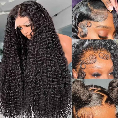 VIPbeauty 13x6 Water Wave Lace Front Wigs Human Hair 180% Density Deep Wave 13x6 HD Lace Front Wigs Human Hair Pre Plucked 14A Brazilian Virgin Curly Wigs for Women 22 Inch
