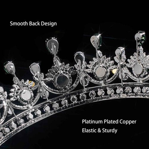 Emerald Green Crown for Women Adult Silver Princess Tiara Headband for Homecoming Pageant Quinceanera Birthday Party Crystal Wedding Hair Accessories