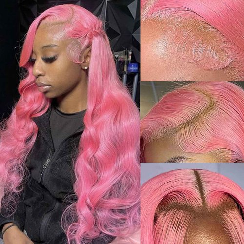 Resore Pink Lace Front Wig Human Hair 200 Density 13x4 Wig Body Wave Colored 28 Inch 12A Hd Lace Wigs For Women Pre Plucked Colored Pink Wig