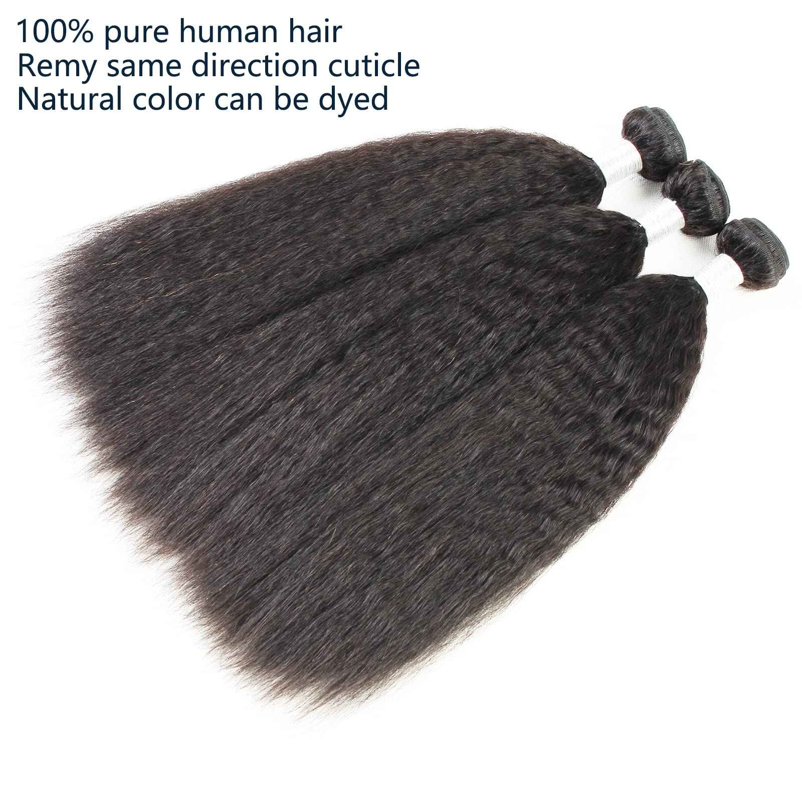 LINYINGYH Yaki Straight Bundles Human Hair Kinky Straight Bundles Weave Real Brazilian Remy Hair 14 16 18 inch 12a 100% Unprocessed Virgin Hair Extensions Natural Color