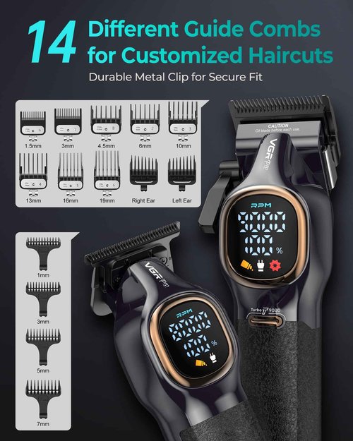 VGRPRO Professional Hair Clippers for Men, Professional Barber Clippers and Trimmer Set, Cordless Hair Clippers for Hair Cutting with Package Case, Powerful 9000 PRM Rechargable Electric (Black)